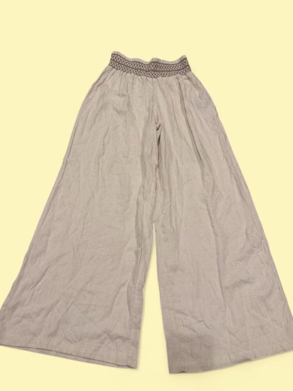 bagatelle Neutral Beige Wide-Leg Smocked-Waist Pants